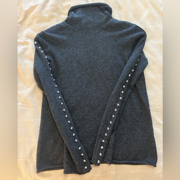 ZADIG & VOLTAIRE | dark gray wool cashmere turtleneck with studs down arms XS - Picture 7 of 12
